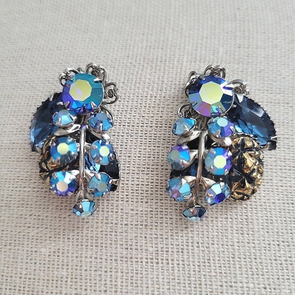 Vintage Beaujewels Rhinestone Clip On Earrings